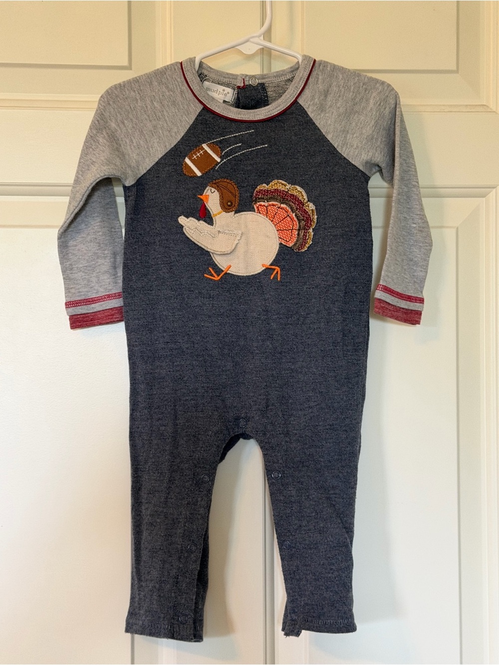 Mud Pie Navy and Gray Turkey Football one piece